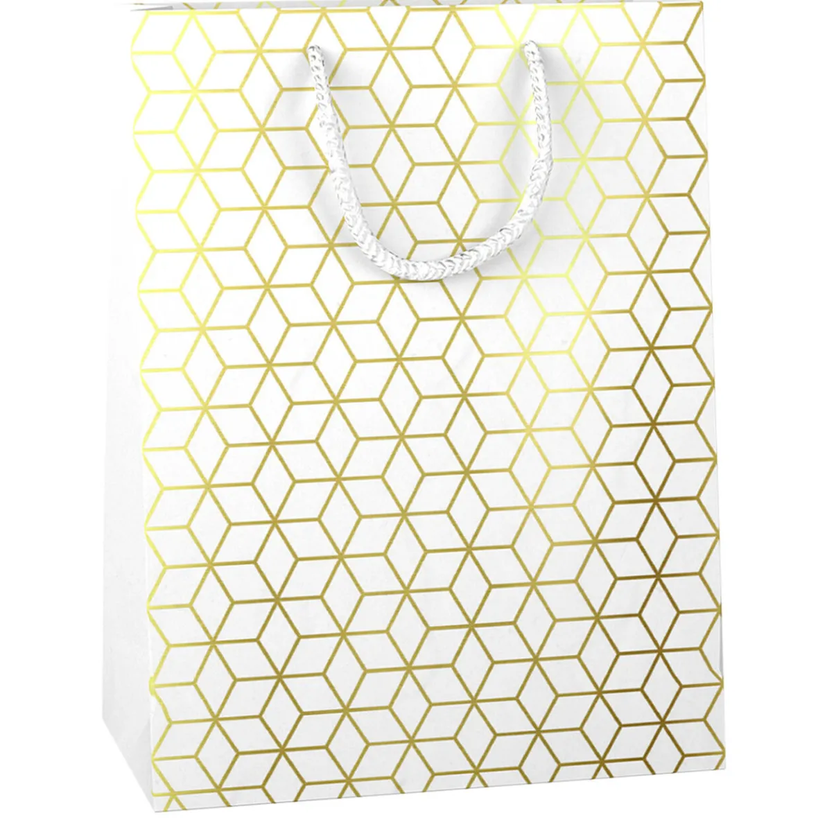 Sac cadeau motifs géométriques blanc et doré-Gifi