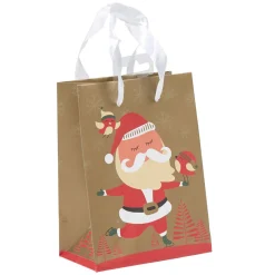 Sac cadeau naturel motif Père Noël rouge blanc petit modèle-Gifi Online