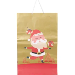 Sac cadeau naturel motif Père Noël vert rouge XL-Gifi Online