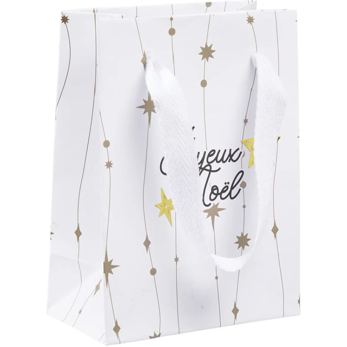 Sac cadeau Noël imprimé doré L10,8x14,6 cm-Gifi