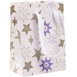 Sac cadeau Noël imprimé doré L10,8x14,6 cm-Gifi