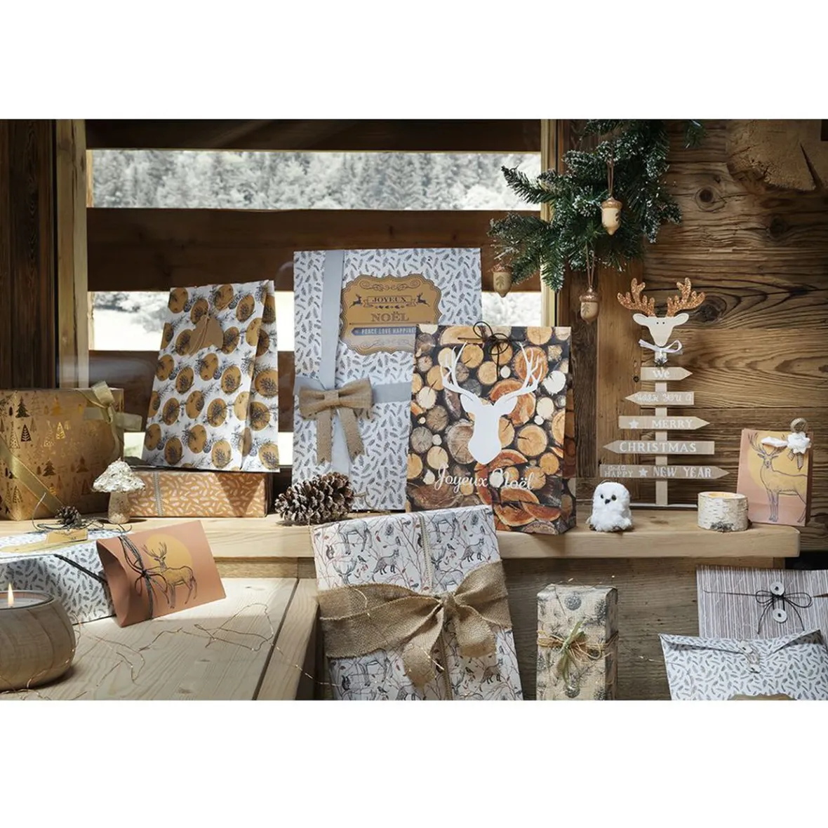 Sac cadeau Noël motif nature Taille M L26xH32cm-Gifi Outlet