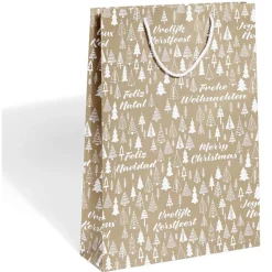 Sac cadeau Noël motif sapin ou uni doré pailleté - Taille L-Gifi Hot