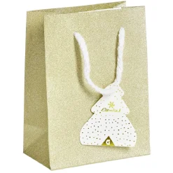 Sac cadeau Noël motif sapin ou uni doré pailleté -Taille S-Gifi Clearance
