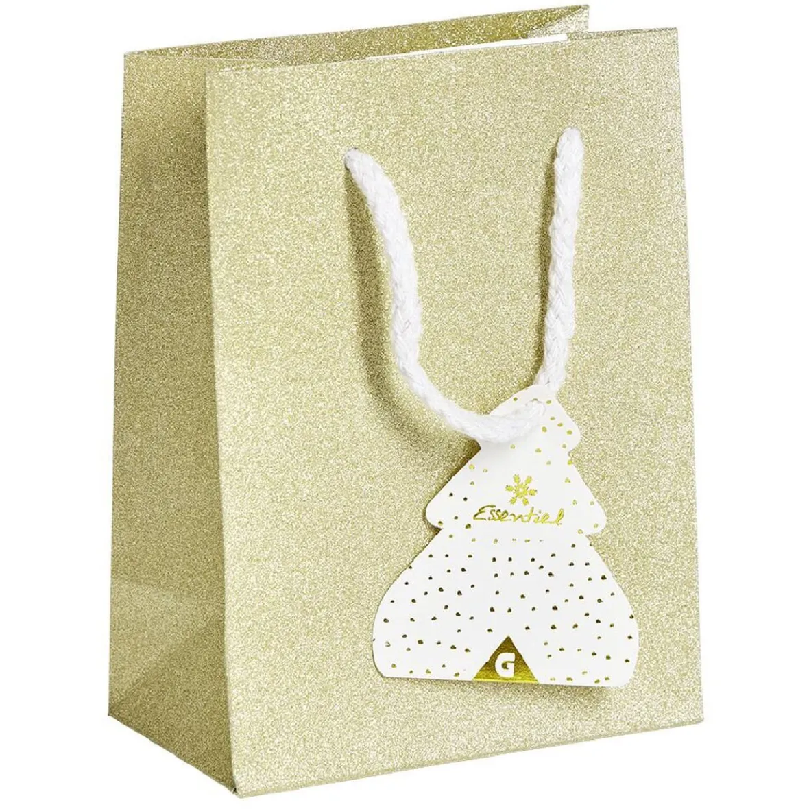 Sac cadeau Noël motif sapin ou uni doré pailleté -Taille S-Gifi Clearance