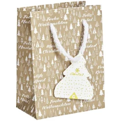 Sac cadeau Noël motif sapin ou uni doré pailleté -Taille S-Gifi Clearance