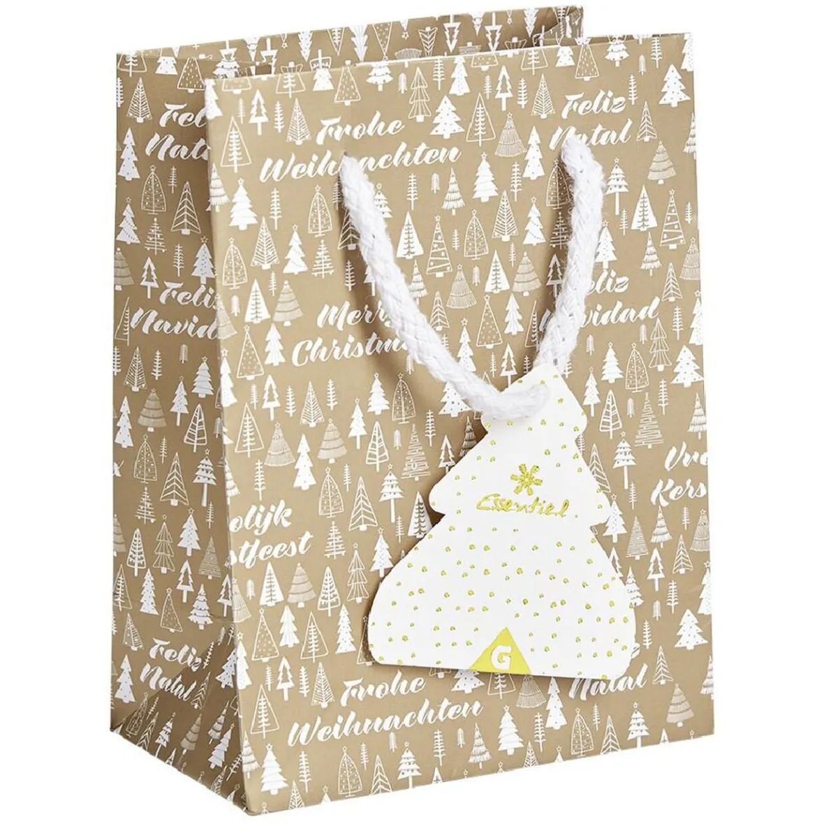 Sac cadeau Noël motif sapin ou uni doré pailleté -Taille S-Gifi Clearance