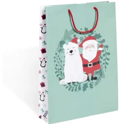 Sac cadeau Noël rouge pailleté ou vert à motifs - Taille L-Gifi New