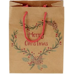 Sac cadeau papier recyclé certifié FSC® marron lanière rouge Taille M-Gifi Clearance