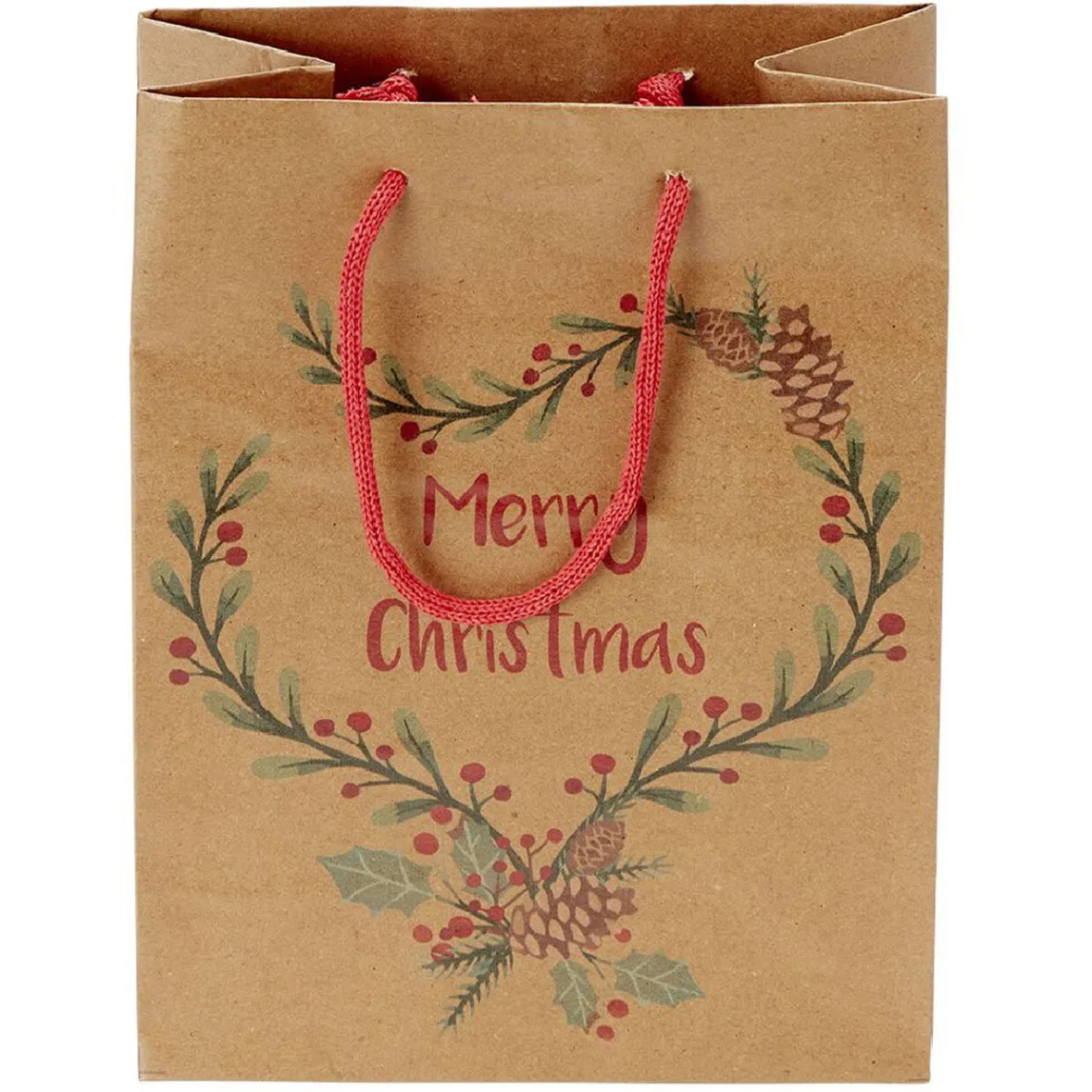 Sac cadeau papier recyclé certifié FSC® marron lanière rouge Taille M-Gifi Clearance