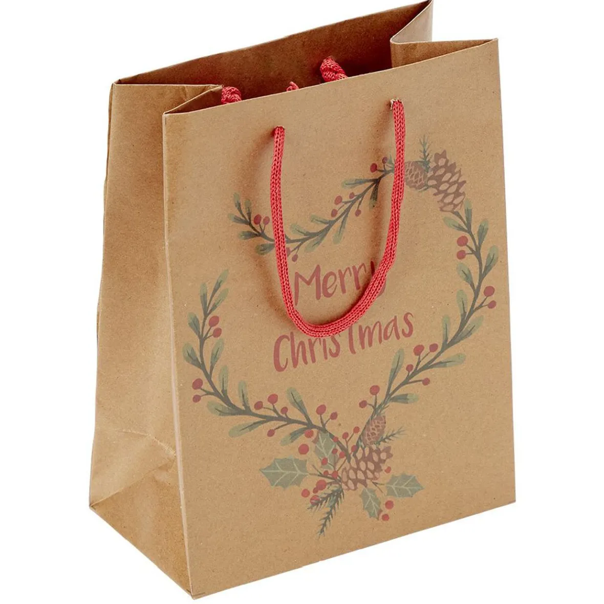 Sac cadeau papier recyclé certifié FSC® marron lanière rouge Taille M-Gifi Clearance