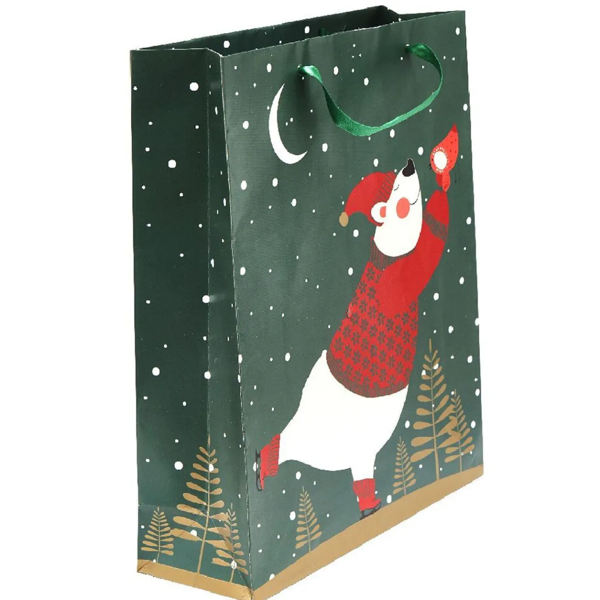Sac cadeau vert design ours blanc et rouge modèle moyen-Gifi Hot