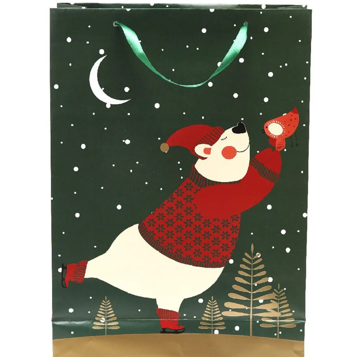 Sac cadeau vert design ours blanc et rouge modèle moyen-Gifi Hot