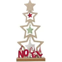 Sapin à poser en bois décor traditionnel NOEL étoile et gnome H26 cm-Gifi Sale