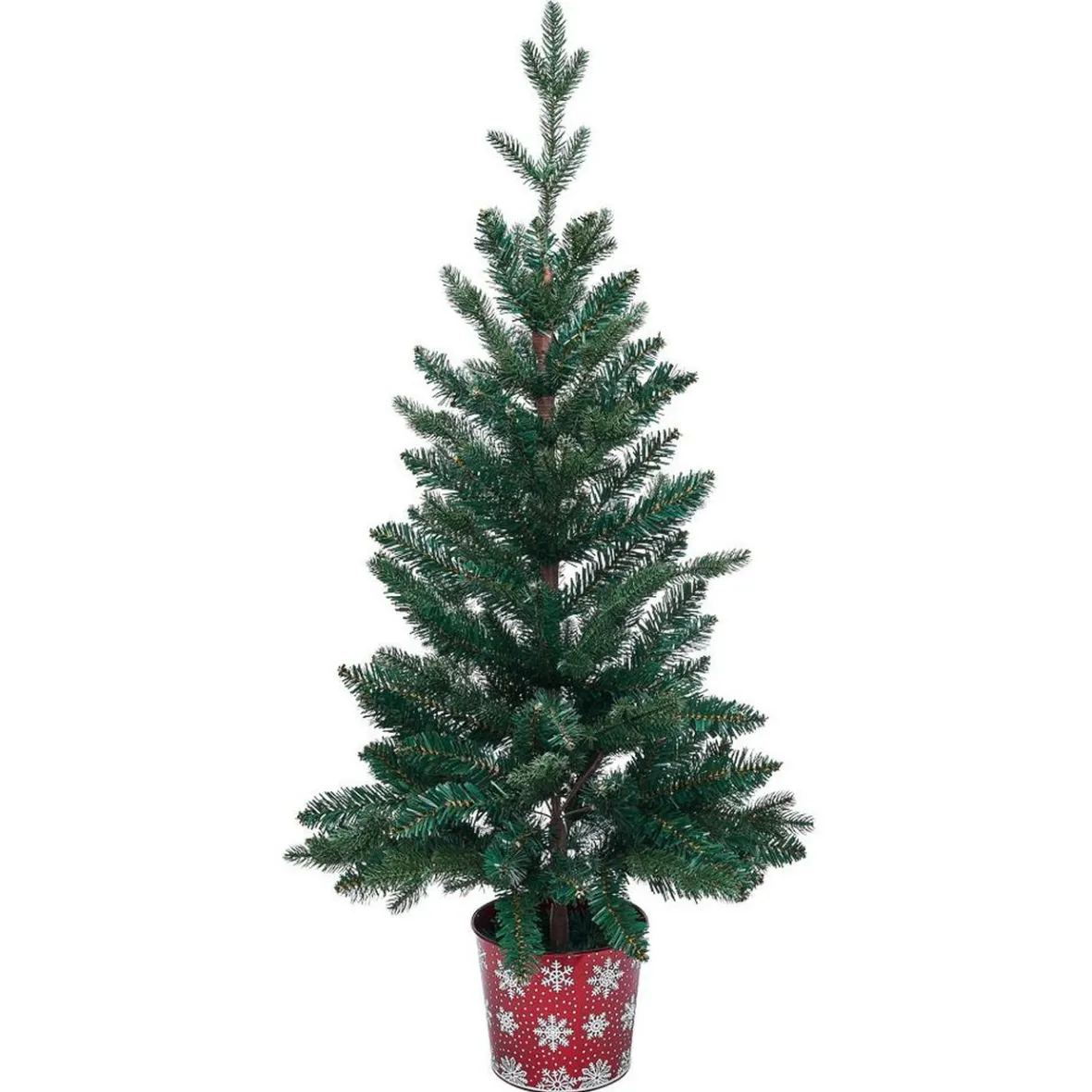Sapin artificiel pot métal motif flocon rouge et blanc 258 branches Ø55xH100cm-Gifi Outlet