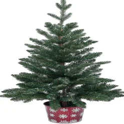 Sapin artificiel pot métal motif flocon rouge et blanc 258 branches Ø55xH100cm-Gifi Outlet