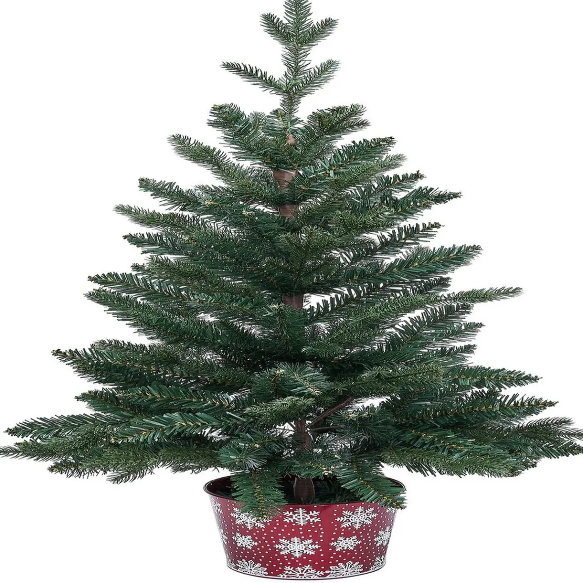 Sapin artificiel pot métal motif flocon rouge et blanc 258 branches Ø55xH100cm-Gifi Outlet