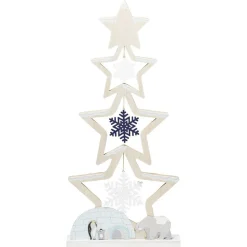 Sapin bois à poser décor flocons banquise bleu et blanc H75cm-Gifi New
