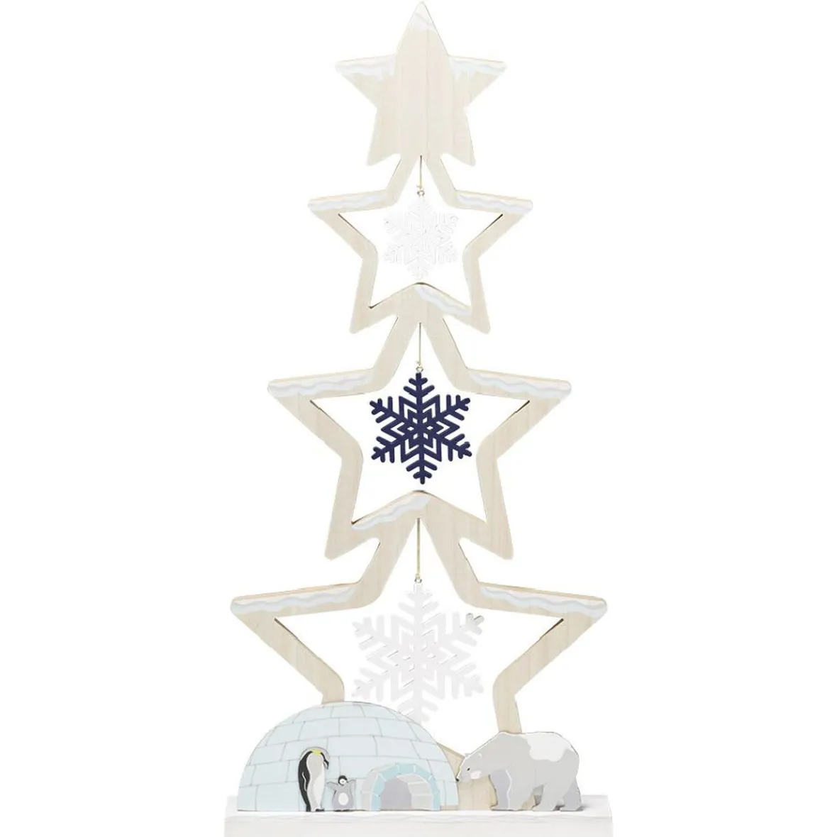 Sapin bois à poser décor flocons banquise bleu et blanc H75cm-Gifi New