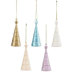 Sapin cône multicolore à suspendre finition givrée H.11 cm x5-Gifi New
