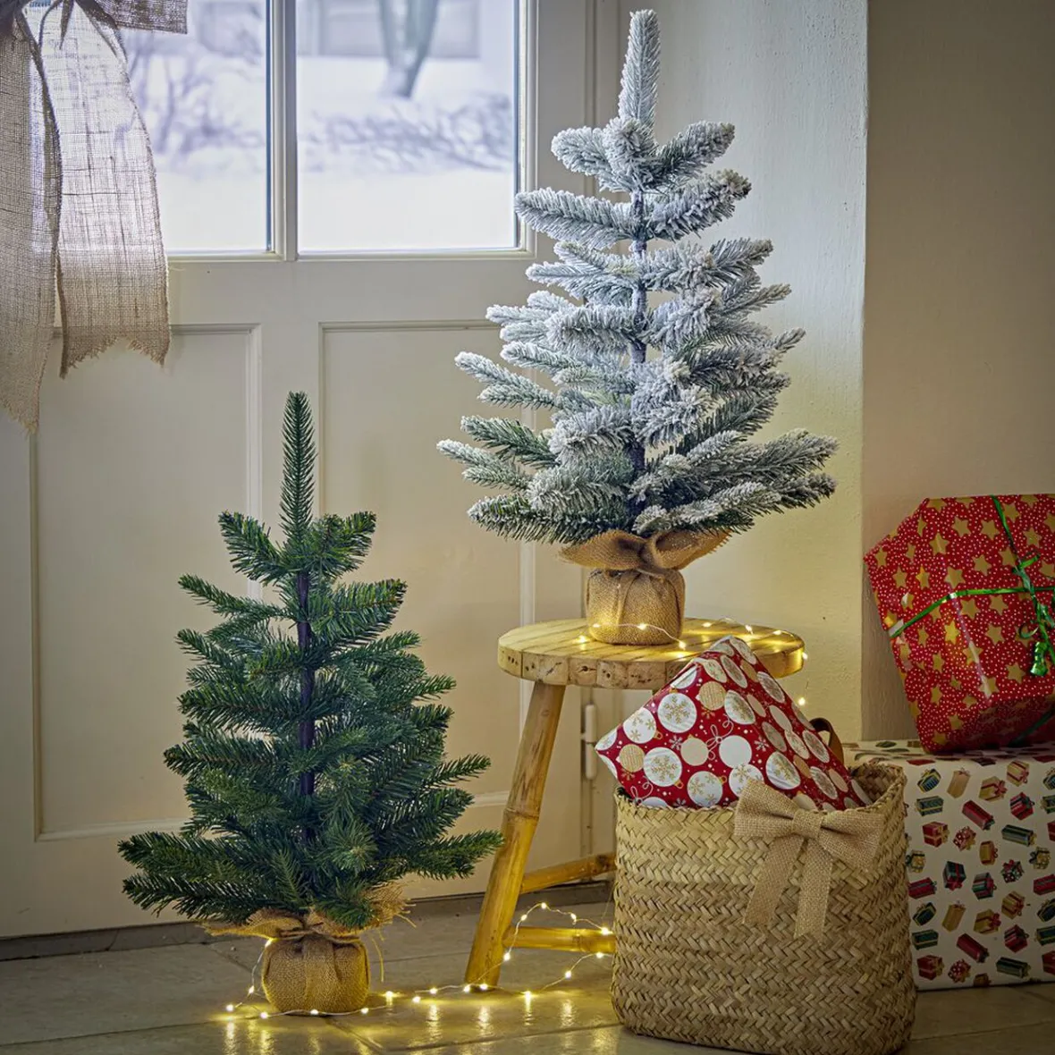 Sapin de Noël artificiel avec base en jute Ø38xH60cm-Gifi Discount