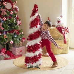 Sapin de Noël artificiel POP UP rouge et blanc Ø30xH120cm-Gifi Outlet