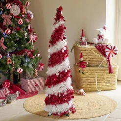 Sapin de Noël artificiel POP UP rouge et blanc Ø30xH120cm-Gifi Outlet