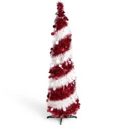 Sapin de Noël artificiel POP UP rouge et blanc Ø30xH120cm-Gifi Outlet