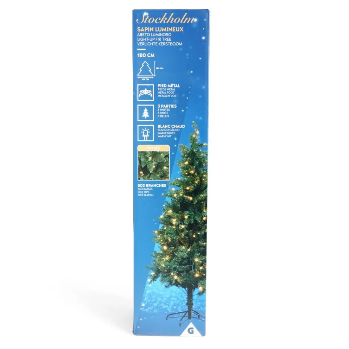 Sapin de Noël lumineux 503 branches 150LED blanc chaud Ø106xH180cm-Gifi