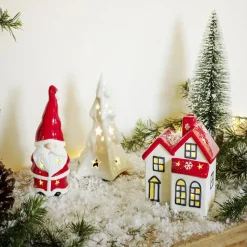 Sapin de Noël lumineux et musical 1LED céramique blanc H16cm-Gifi Online