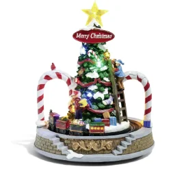 Sapin de Noël lumineux musical animé train tournant 10 LED en résine-Gifi Discount