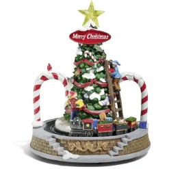 Sapin de Noël lumineux musical animé train tournant 10 LED en résine-Gifi Discount