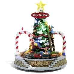 Sapin de Noël lumineux musical animé train tournant 10 LED en résine-Gifi Discount