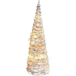 Sapin de Noël lumineux rotin effet givre 10LED blanc chaud Ø13xH30cm-Gifi Discount