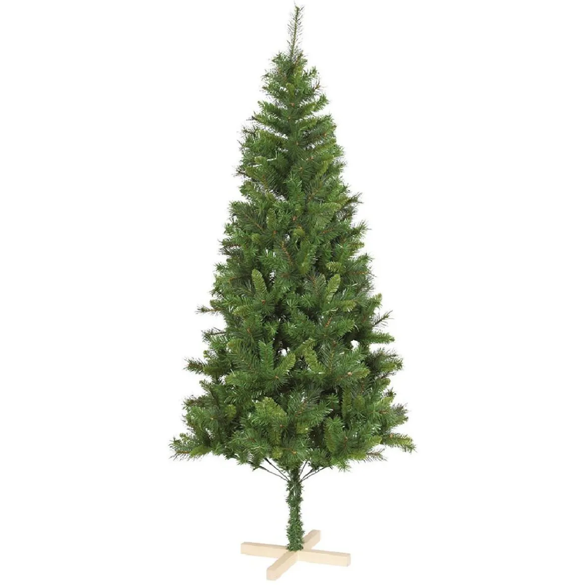 Sapin de Noël vert effet touffu avec pied en bois H210 cm-Gifi Best