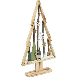 Sapin lumineux à poser en bois déco Noël naturel et blanc-Gifi Discount