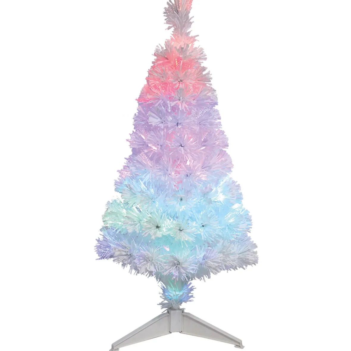 Sapin Noël Blanc en fibre optique 12 Led Multicolore H90 cm-Gifi Outlet