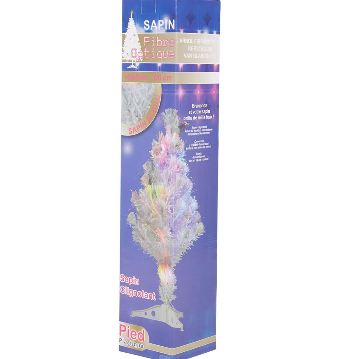 Sapin Noël blanc fibre optique multicolore H60 cm-Gifi