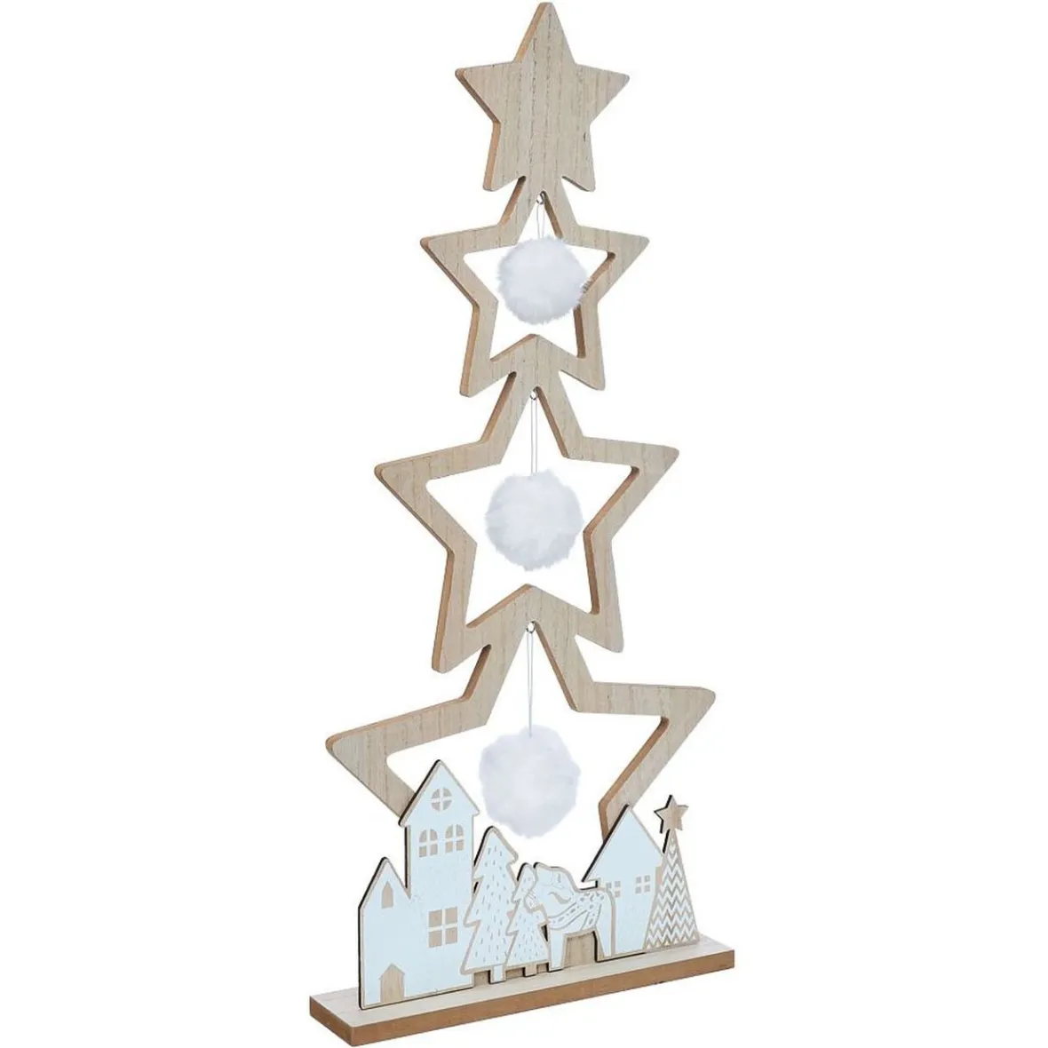 Sapin étoile en bois à poser décor chalet blanc H75cm-Gifi Online