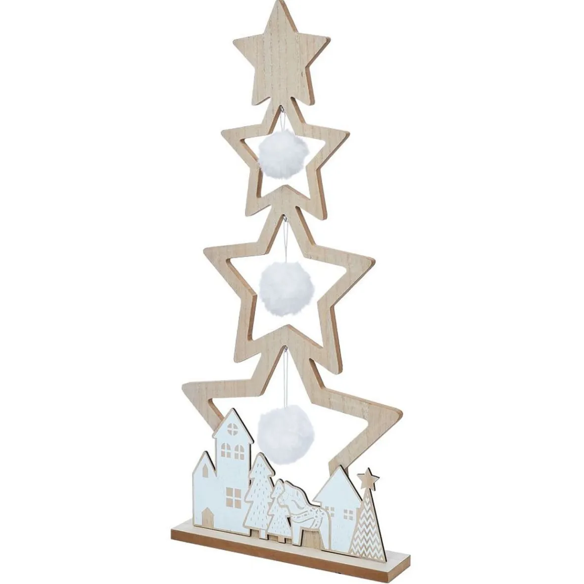 Sapin étoile en bois à poser décor chalet blanc H75cm-Gifi Online