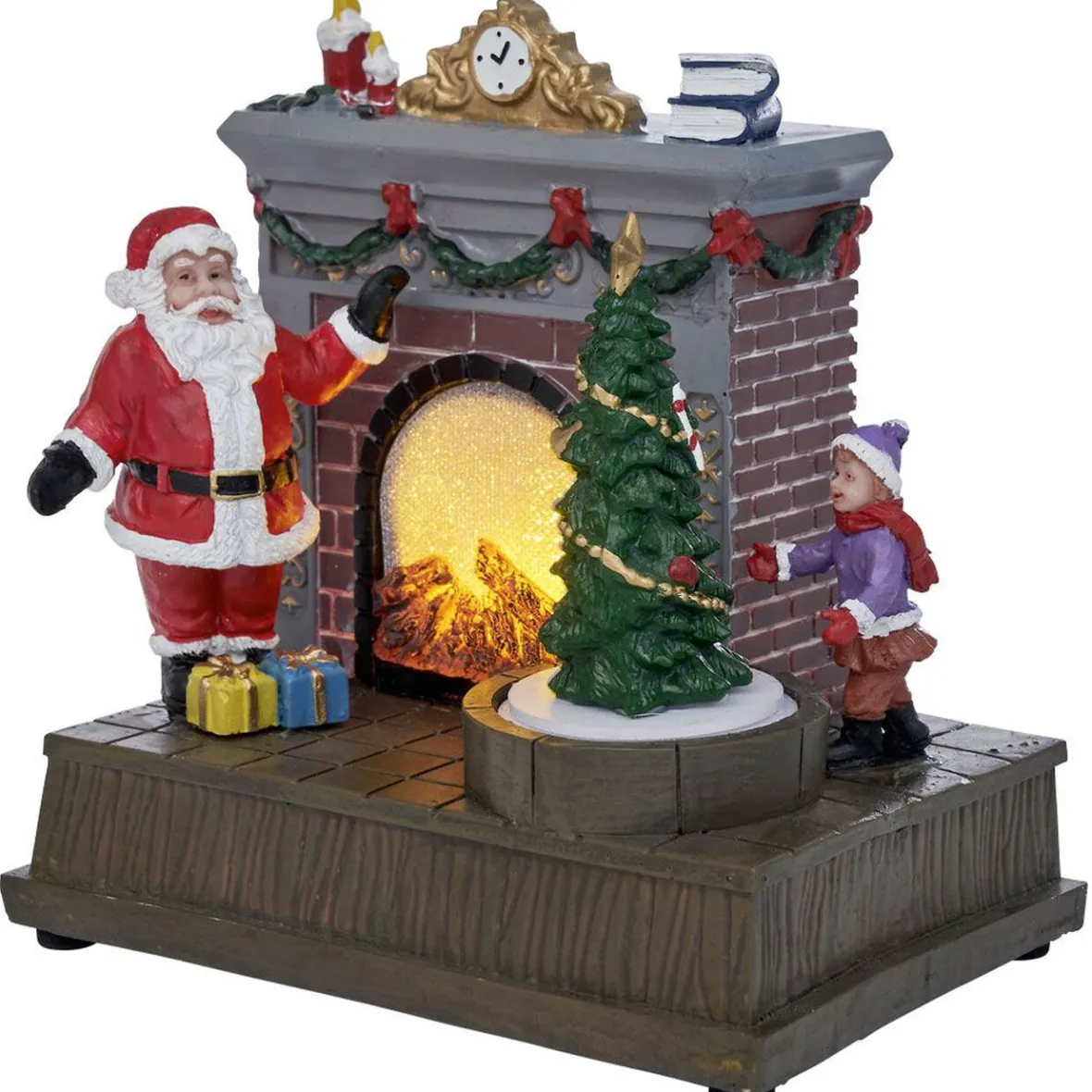 Scène de Noël lumineuse 1LED Père Noël devant cheminée 15,5x11xH16,5cm-Gifi Discount