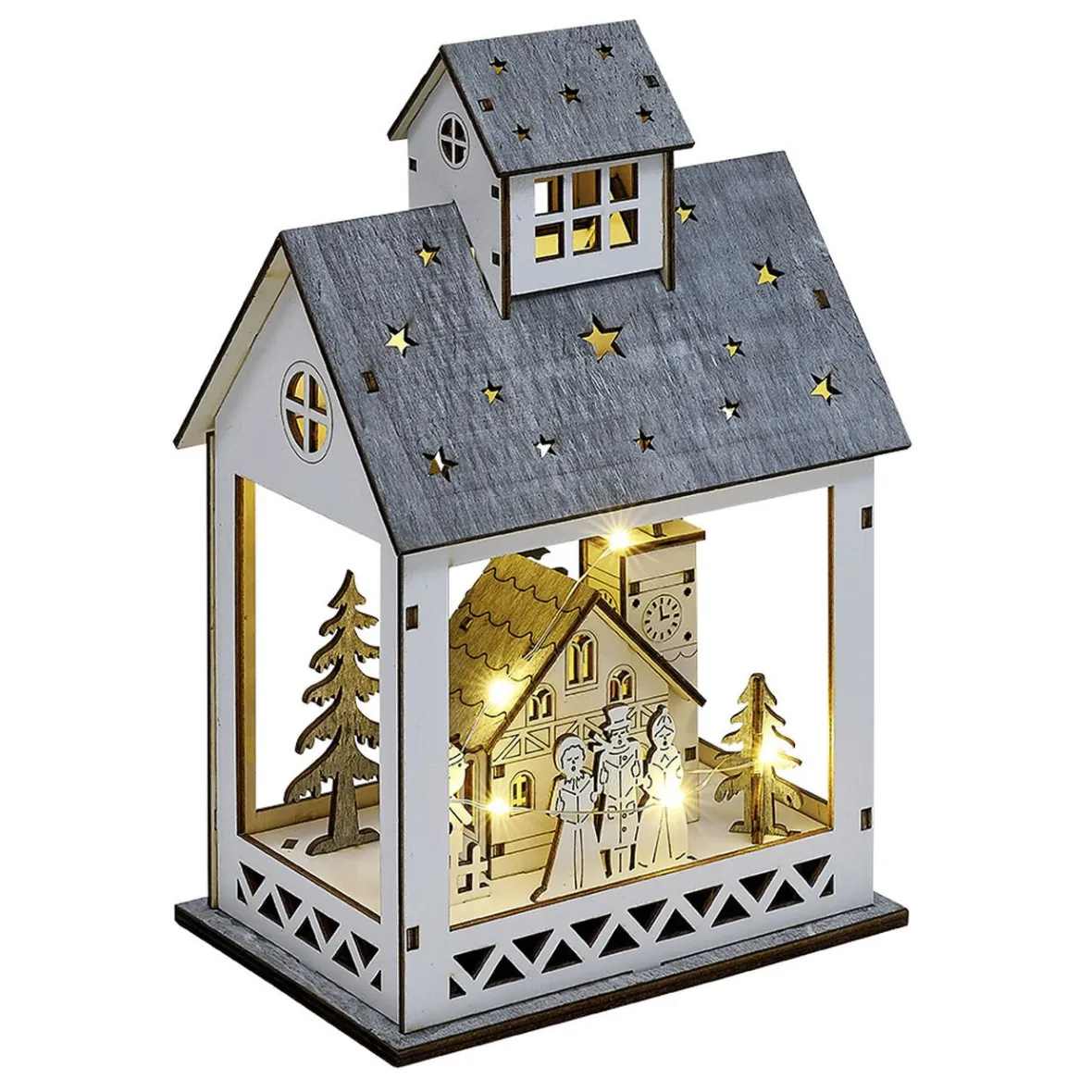 Scène lumineuse maison de Noël en bois 8LED blanc chaud 16,5x12xH24,5cm-Gifi Clearance