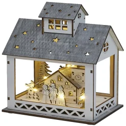 Scène lumineuse maison de Noël en bois 8LED blanc chaud 16,5x12xH24,5cm-Gifi Clearance