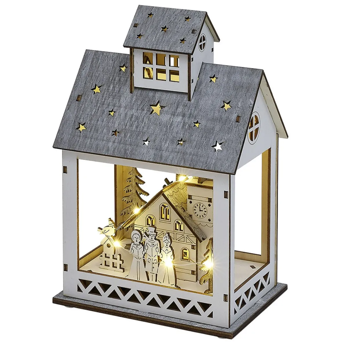 Scène lumineuse maison de Noël en bois 8LED blanc chaud 16,5x12xH24,5cm-Gifi Clearance