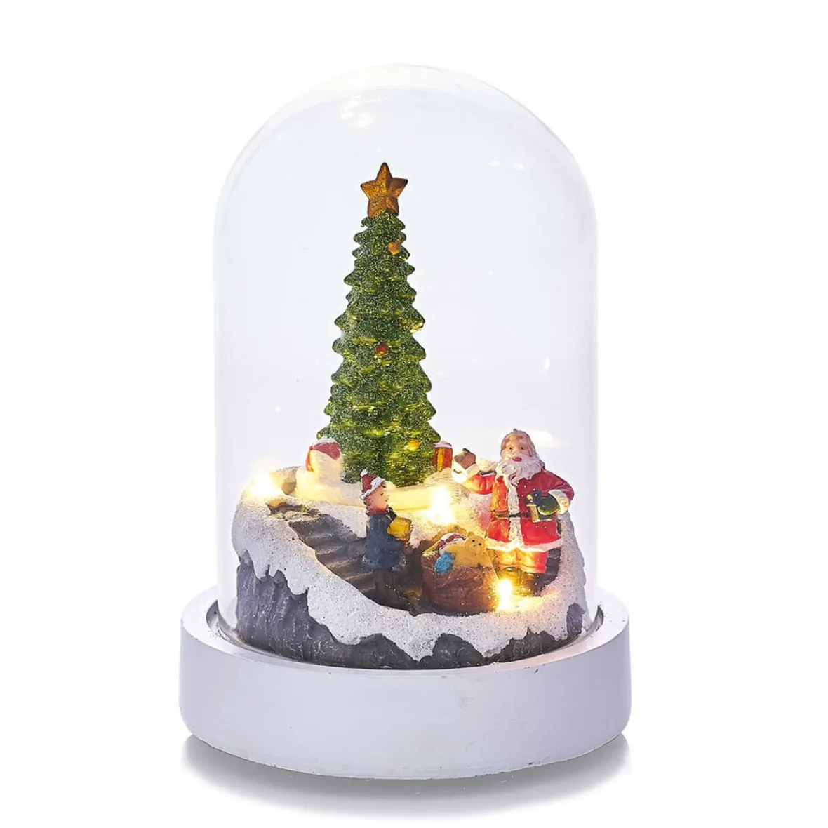Scène lumineuse sapin animé sous cloche 4 LED-Gifi Outlet