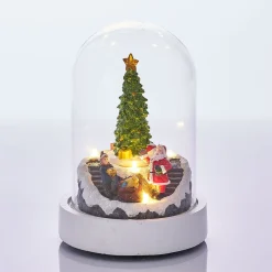 Scène lumineuse sapin animé sous cloche 4 LED-Gifi Outlet