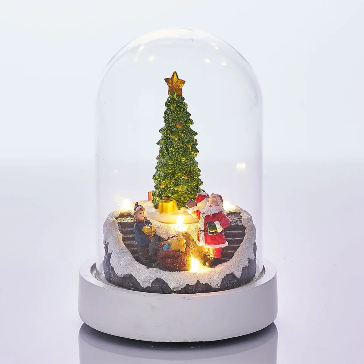 Scène lumineuse sapin animé sous cloche 4 LED-Gifi Outlet
