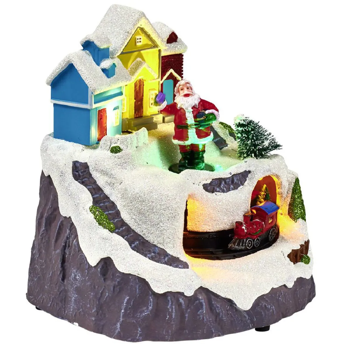 Scène village de Noël lumineuse avec train animé-Gifi Discount