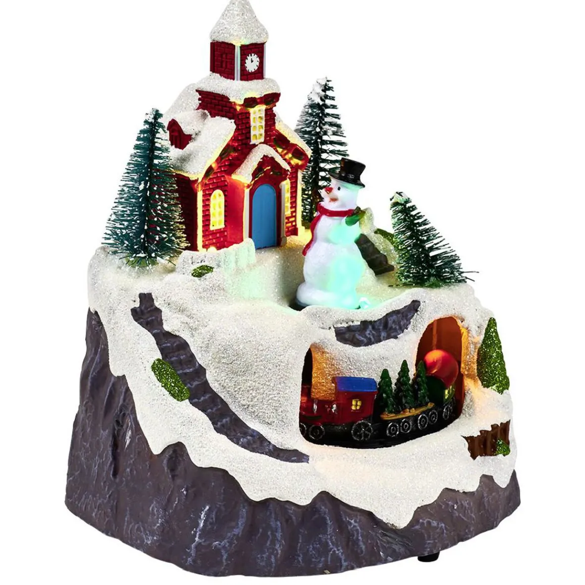 Scène village de Noël lumineuse avec train animé-Gifi Discount