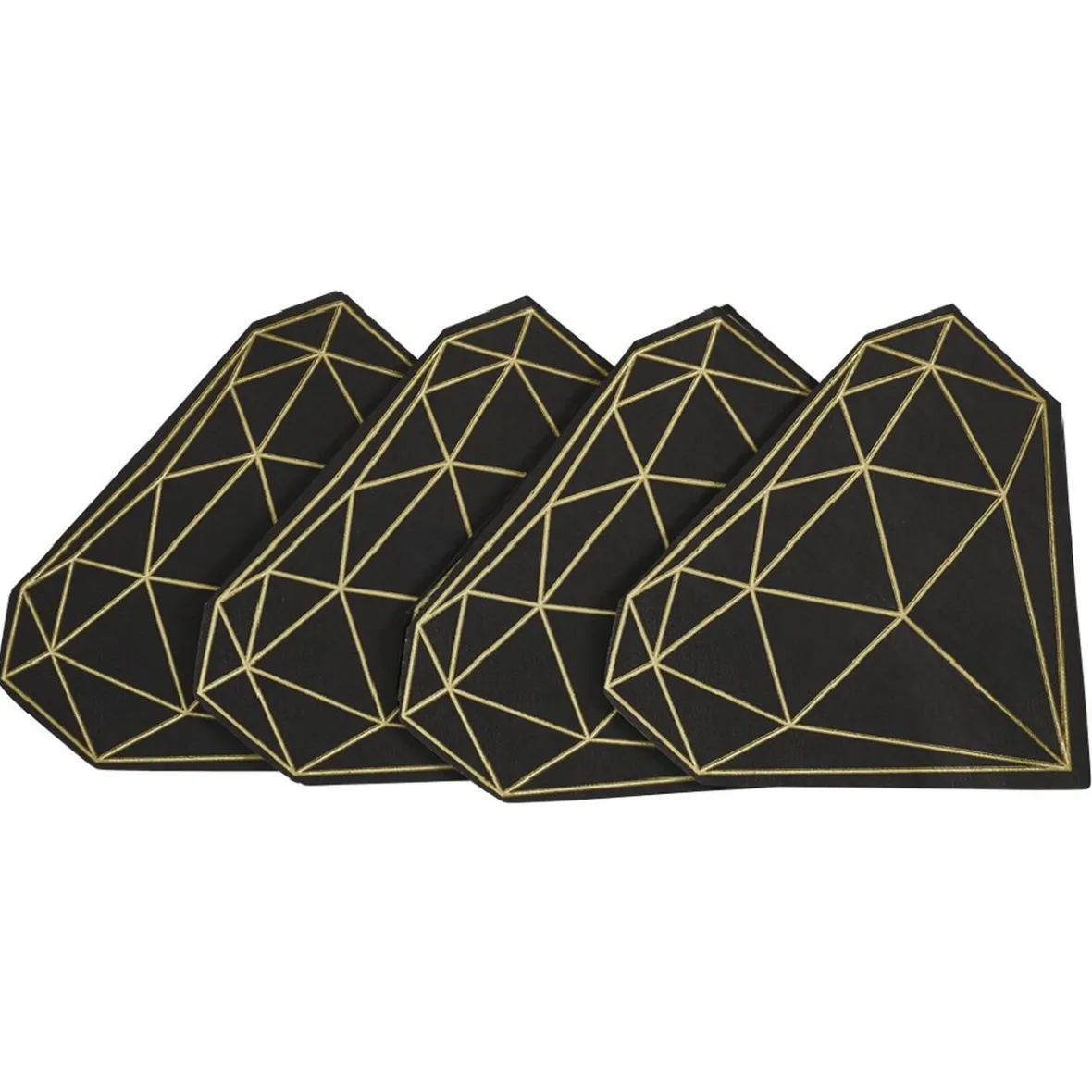 Serviette de table forme diamant noire décor doré x10-Gifi Discount